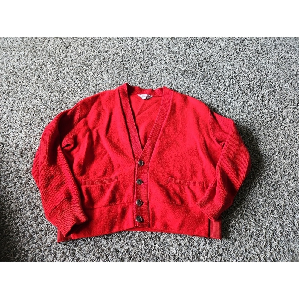 Vintage 50s/60s BRENT Wool Montgomery Ward‎ Bright Red Cardigan Sweater